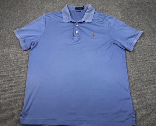 Polo Ralph Lauren Blue Pima Soft Touch Cotton Polo Mens M Classic Flesh Pony
