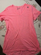 Reebok Sport Core Jersey V-Neck Striped Pink T-Shirt Size Med Women's 
