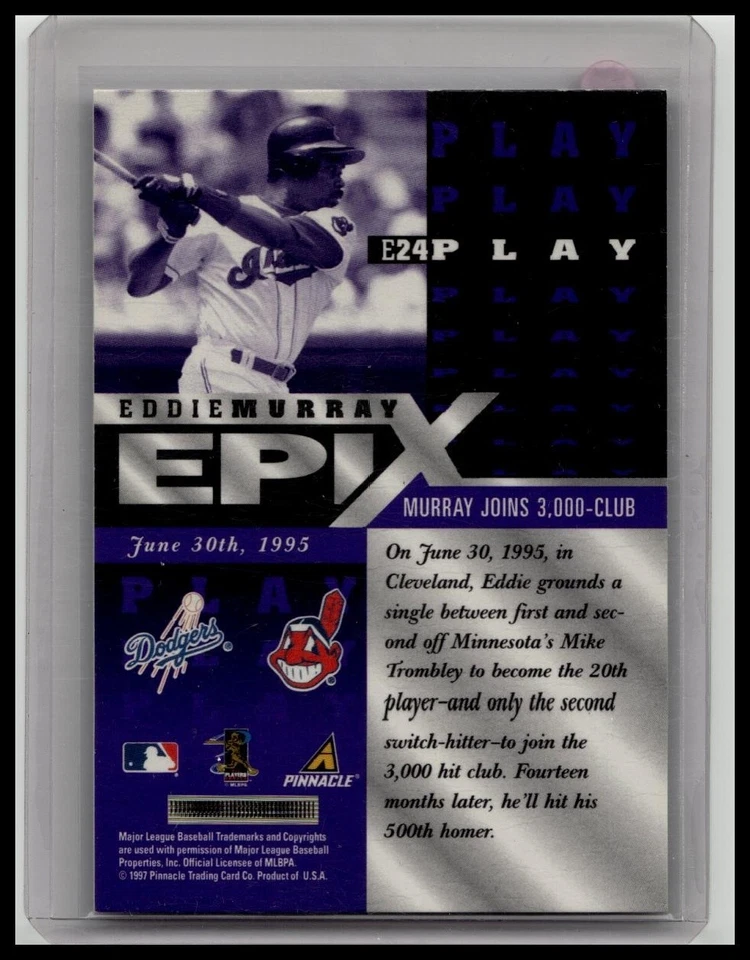 1998 Pinnacle EPIX PLAY PURPLE #24 Eddie Murray Dodgers Refractor HOF RARO Foto 2 de 3