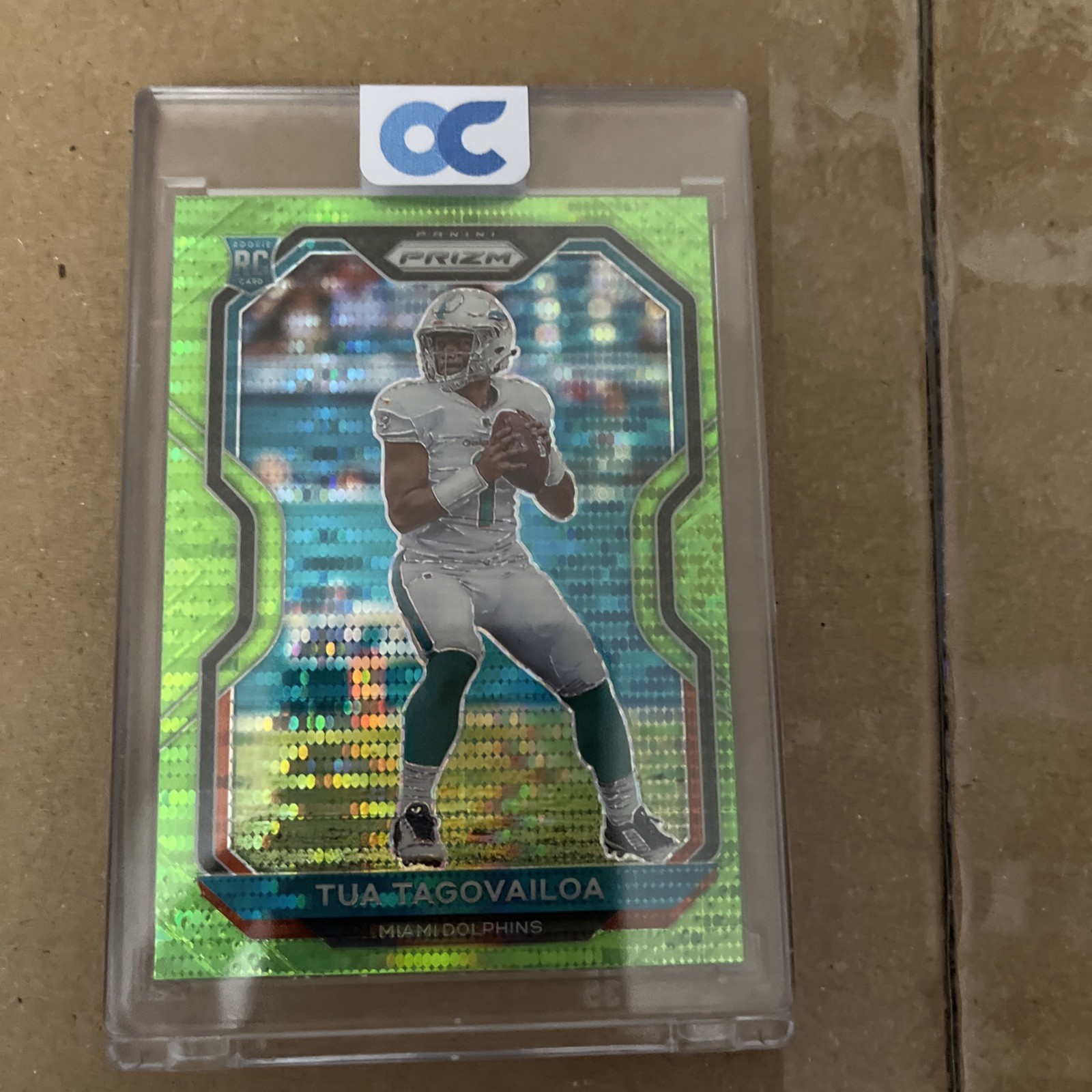 2020 Panini Prizm Tua Tagovailoa Neon Green Pulsar RC Miami Dolphins Rookie #339