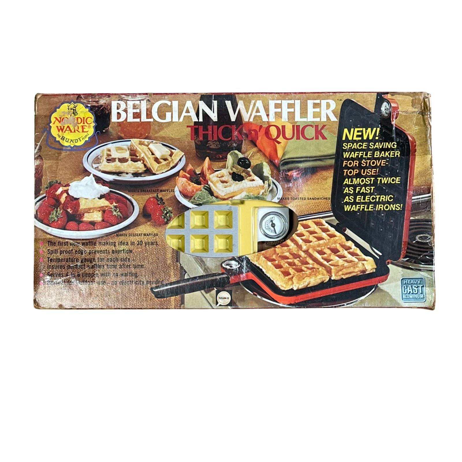 Nordic Ware Belgian Waffler Thick-n-Quick Stovetop Waffle Maker Harvest Gold