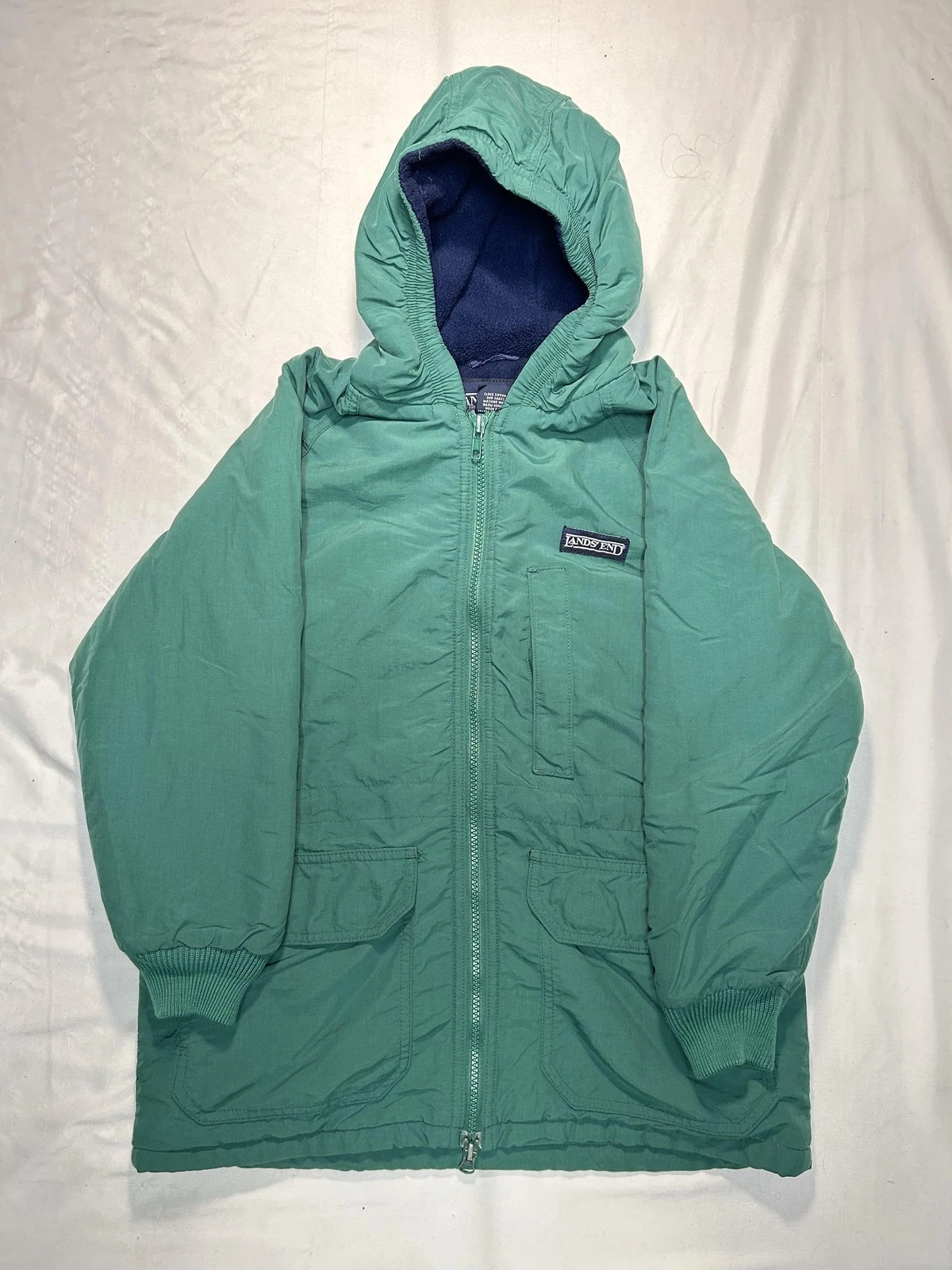 VINTAGE Lands' End Jacket Mens Small Green Hooded Thinsulate Fleece Made USA 90s