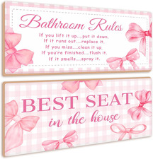 2 Pieces Funny Bathroom Pictures Wall Sign Decor Farmhouse Bathroom Rule Wall Ar