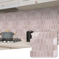 Long Hexagon Peel and Stick Tiles Backsplash,10-Sheet 3D Self Adhesive Wall T...