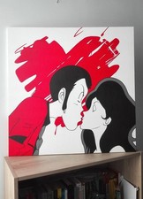 Quadro Dipinto a Mano Lupin Stile Pop Art Bacio Quadri Moderno Per Arredo Casa