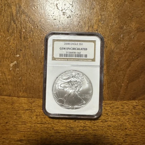2008 $1 AMERICAN SILVER EAGLE NGC GEM UNCIRCULATED EARLY RELEASES BLUE LABEL