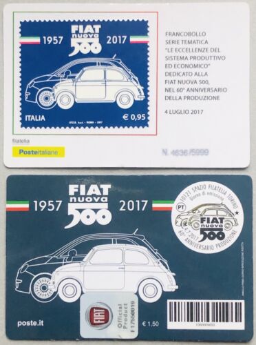 Italy 2017 Fiat New 500 60° Anniversary Card Philatelic Stamp - Bild 1 von 1