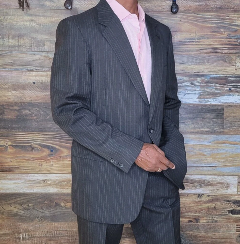 Traje Hardy Amies Mezcla Lana Gris Rayas Talla 44L x 35W *EXCELENTE* Foto 2 de 4