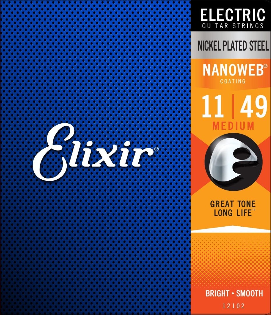 Струны для электрогитары Elixir 12102 с никелевым покрытием Nanoweb, средний размер .011-.049