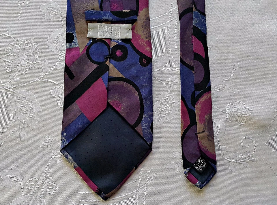 МУЖСКОЙ ВИНТАЖНЫЙ ПОДЛИННЫЙ ENRICO COVERI АБСТРАКТНЫЙ ФИОЛЕТОВЫЙ СИНИЙ ШЕЛКОВЫЙ МУЖСКОЙ ГАЛСТУК - Изображение 3 из 4