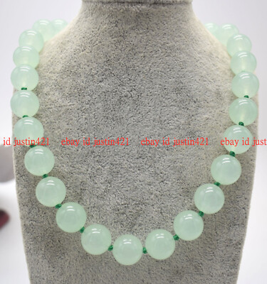 Huge 14mm Natural Light Green Jade Round Gemstone Beads Necklace 16-100'' AAA+