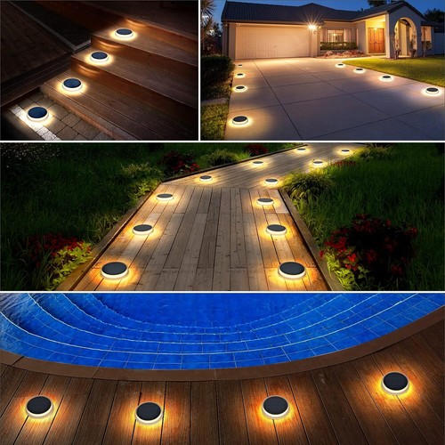 Luces Deck Solares Exterior,Lámpara Solar Jardin 24 LED 360°Iluminación IP68 Im - Imagen 6 de 11