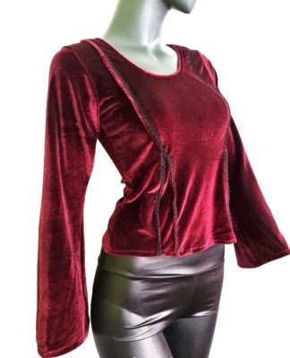 Nicki-Samtshirt   Longsleeve Gothic Mittelalter Witch bordeauxrot Gr. 34-38