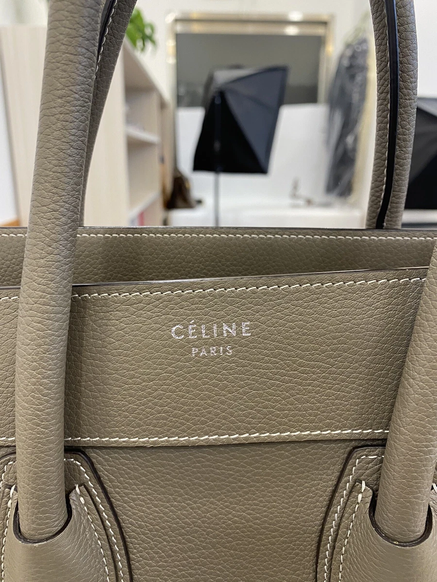 Authentic Celine Brand New Grey Leather Micro Luggage Tote Bag Size Large