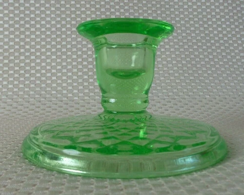 Beautiful Vintage 1920s Light Green Depression Glass Candlestick Holder