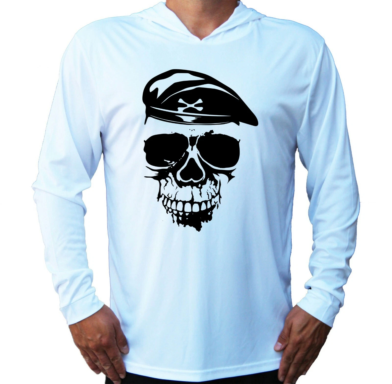 Army Grunge Skull Military Beret Sport Boat UV Protected UPF 50 T-Shirt Hood