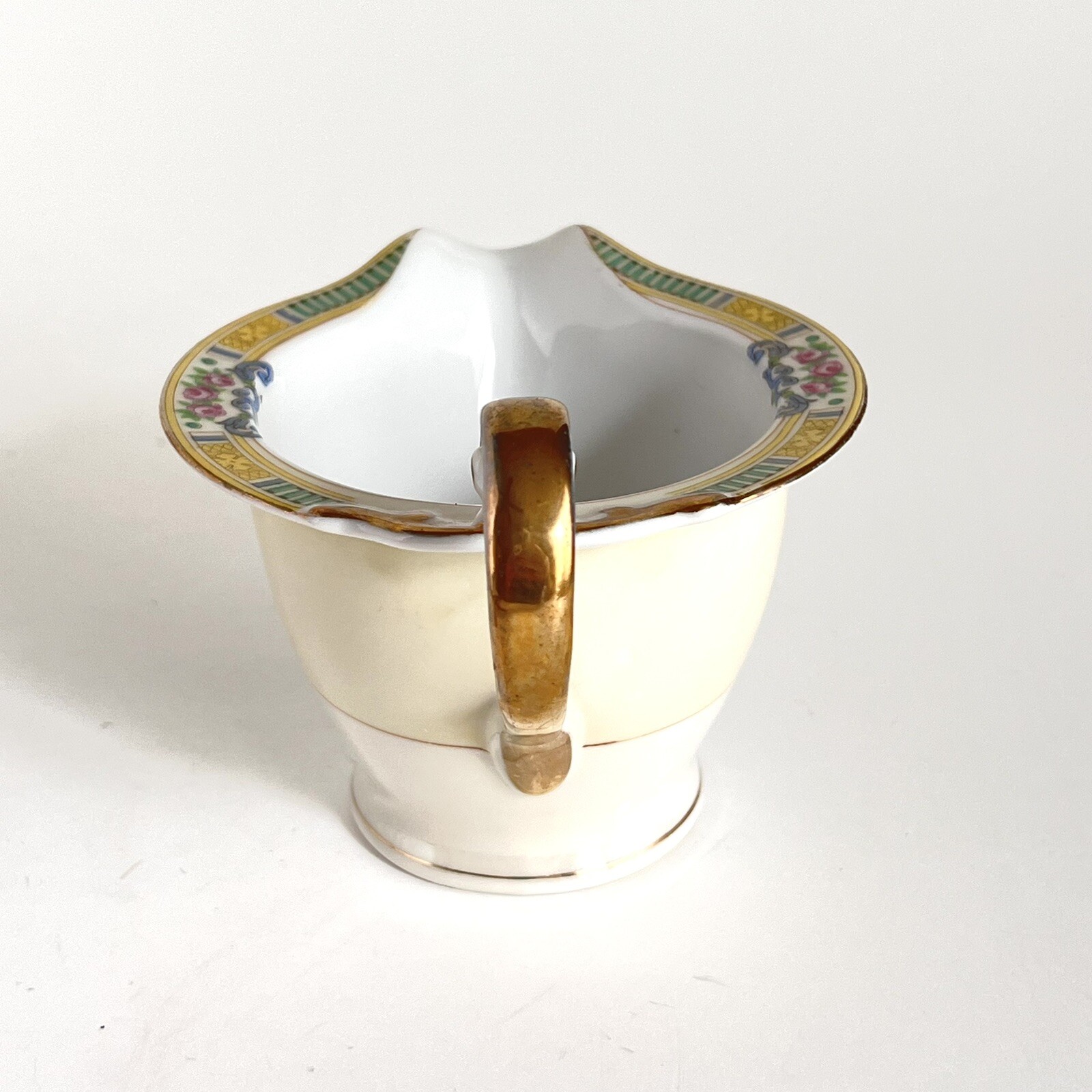 Japan Porcelain China Gold Green Pink Yellow Cream Sugar With Lid Art Deco