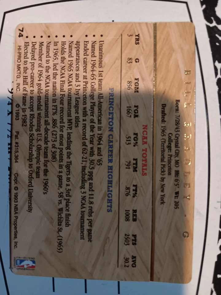 bill bradley 1993 hall of fame - Image 2 of 3