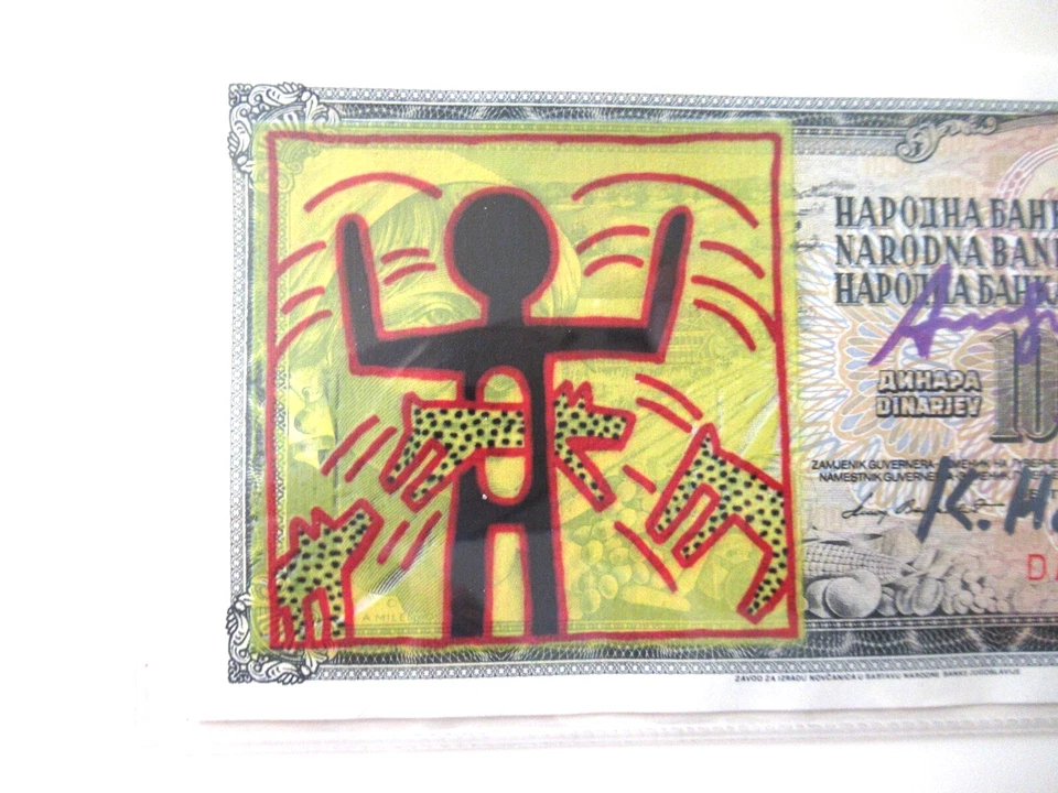 1000 Dinara VON WARHOL/HARING 2x ORIGINAL BEARBEITET + SIGNIERT USPS-ST. 1987 - Bild 3 von 4