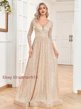 Women V Neck Formal Evening Dress Sequin Wedding Party Prom Maxi Cocktail Dress