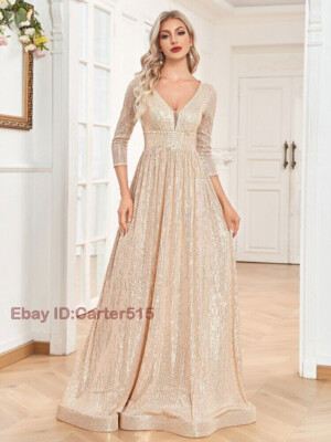 Women V Neck Formal Evening Dress Sequin Wedding Party Prom Maxi Cocktail Dress | eBay Women V Neck Formal Evening Dress Sequin Wedding Party Prom Maxi Cocktail Dress | eBay