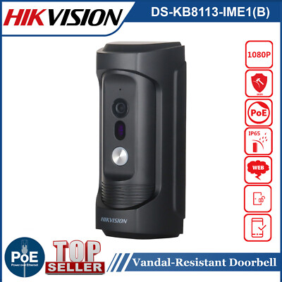 Hikvision DS-KB8113-IME1(B) Video Doorbell 2MP Wired POE Two-Way Audio Black