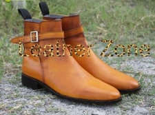 Handmade Men Tan Color Jodhpurs Leather Boot, Men Jodhpurs Ankle Boots, Men boot