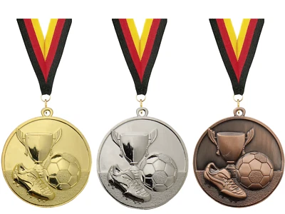 THOST Fußball-Medaillen Ø50mm / mit Band Medaillen 3er Set & Beschriftung