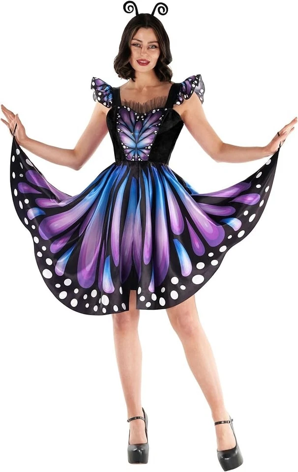 Women`s Butterfly Wing Costume + Headband Adult Nymph Halloween Dress XS - 3XL - Image 2 of 4