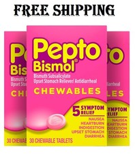 Pepto Bismol Chewable Tablets 5 Symptoms Relief Original Flavor - 3 x 30 ct