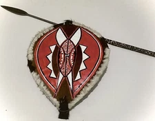 African Maasai Spear Antique Kenyan Hunting Spear H-76 Inch & 1 Maasai Shield