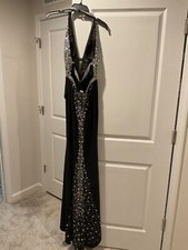 prom dresses long with silver sequin beading on front and back of dress