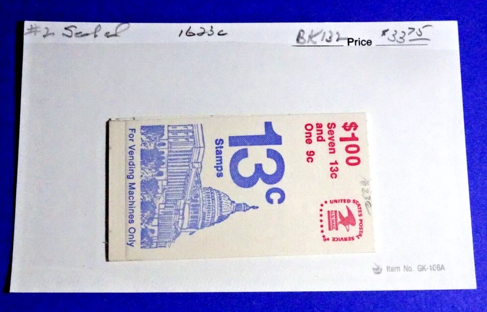 US BK 132 $1 SC# 1623Bc  1-9c STAMP  + 7-13c STAMPS FLAG OVER CAPITOL SEALED #2 - Image 3 of 3