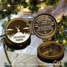 Personalized Engraved Brass Compass Gift - Adventure Awaits Hiking Brass Compass
