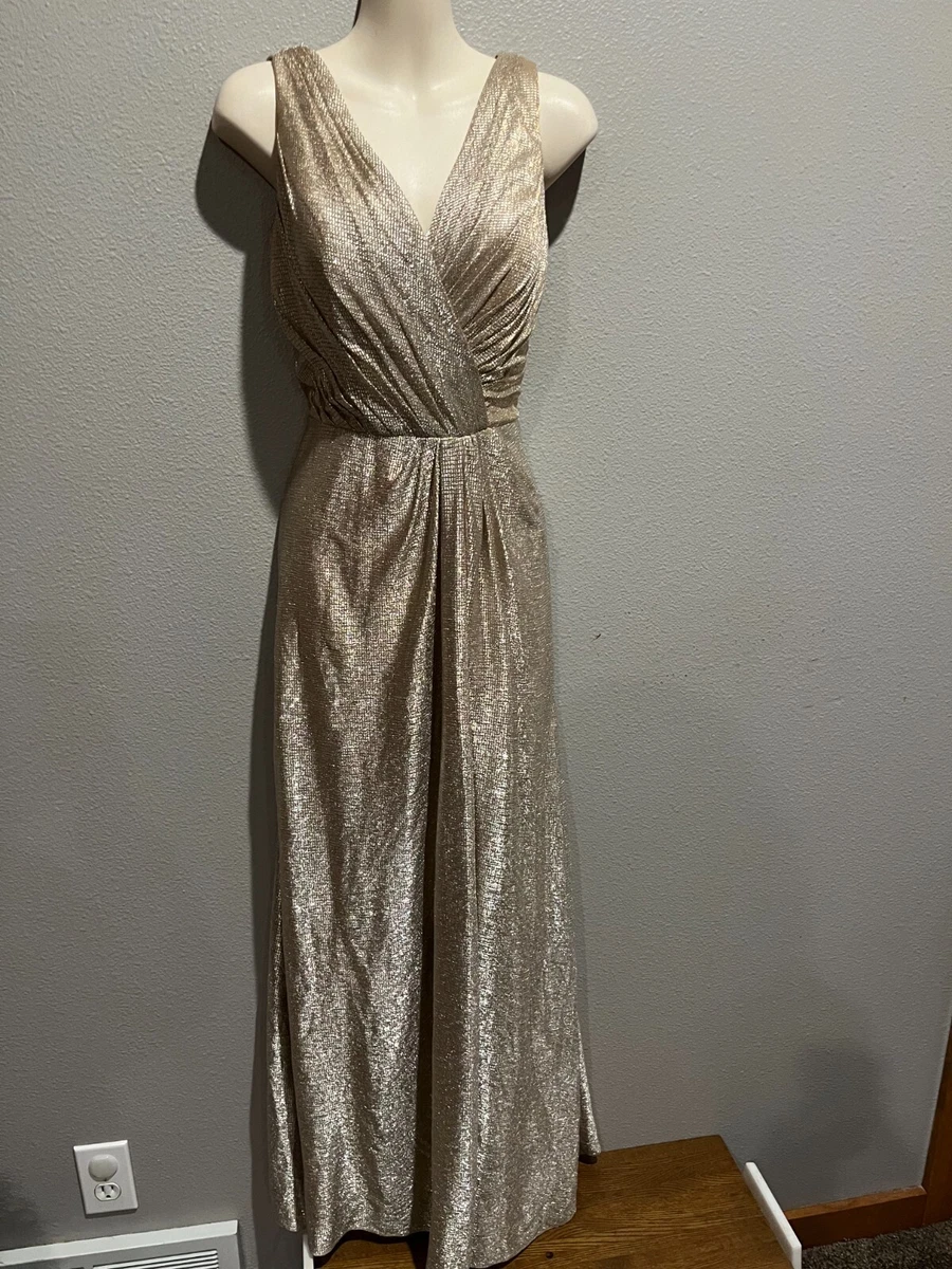 slim fit dress slacks Hayley Paige Metallic Rose One Shoulder Maxi Formal Dress main image 0