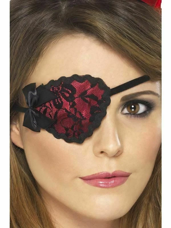 Pirate Eyepatch Ladies Black Lace Eye Patch Fancy Dress Red Sexy Accessory - Image 2 of 2
