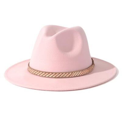 Felt Fedora Hats for Women Men Wide Brim Panama Hat Pink