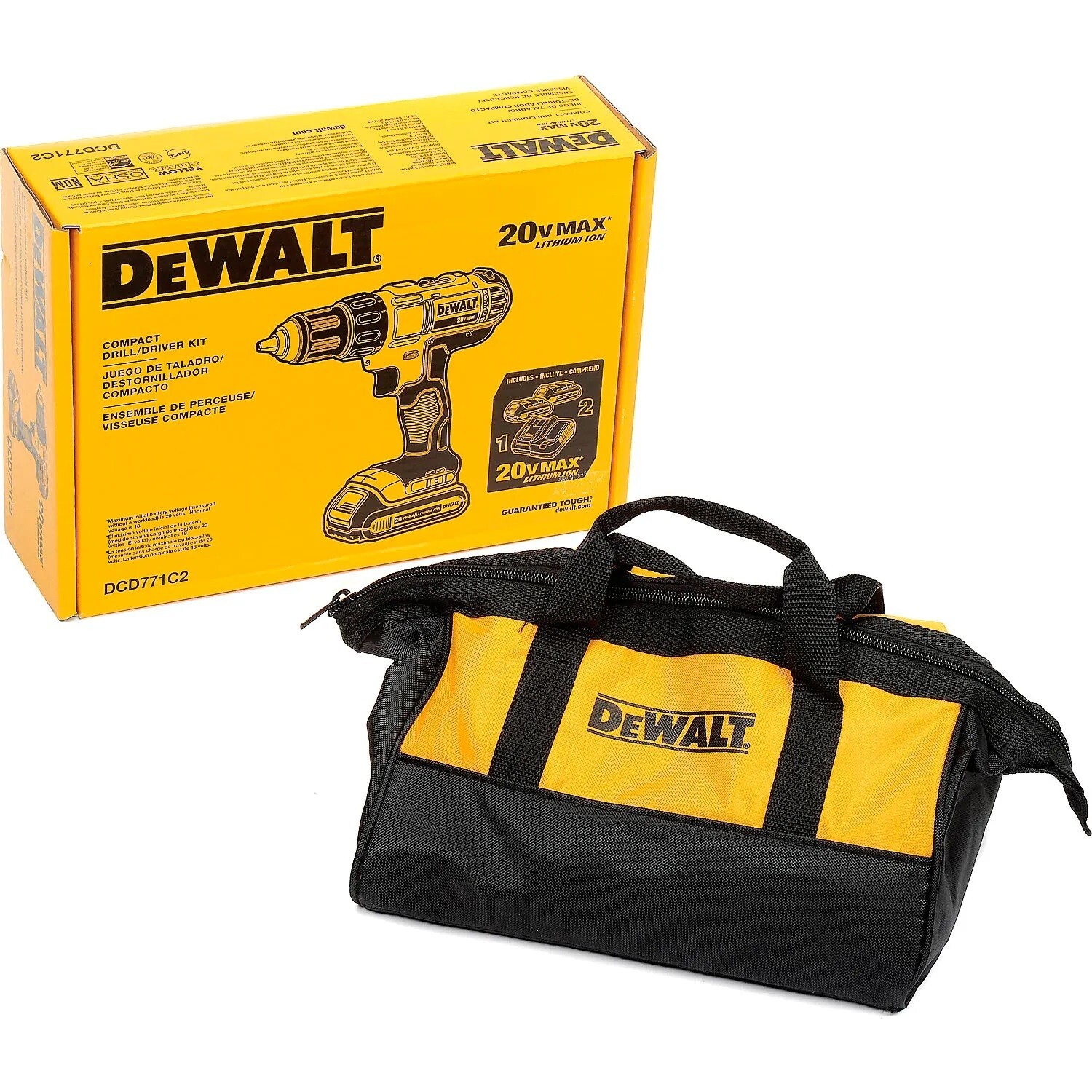 NEW DEWALT DCD771C2 20V MAX 1/2" Compact Drill Driver Kit w/ 2 Batts