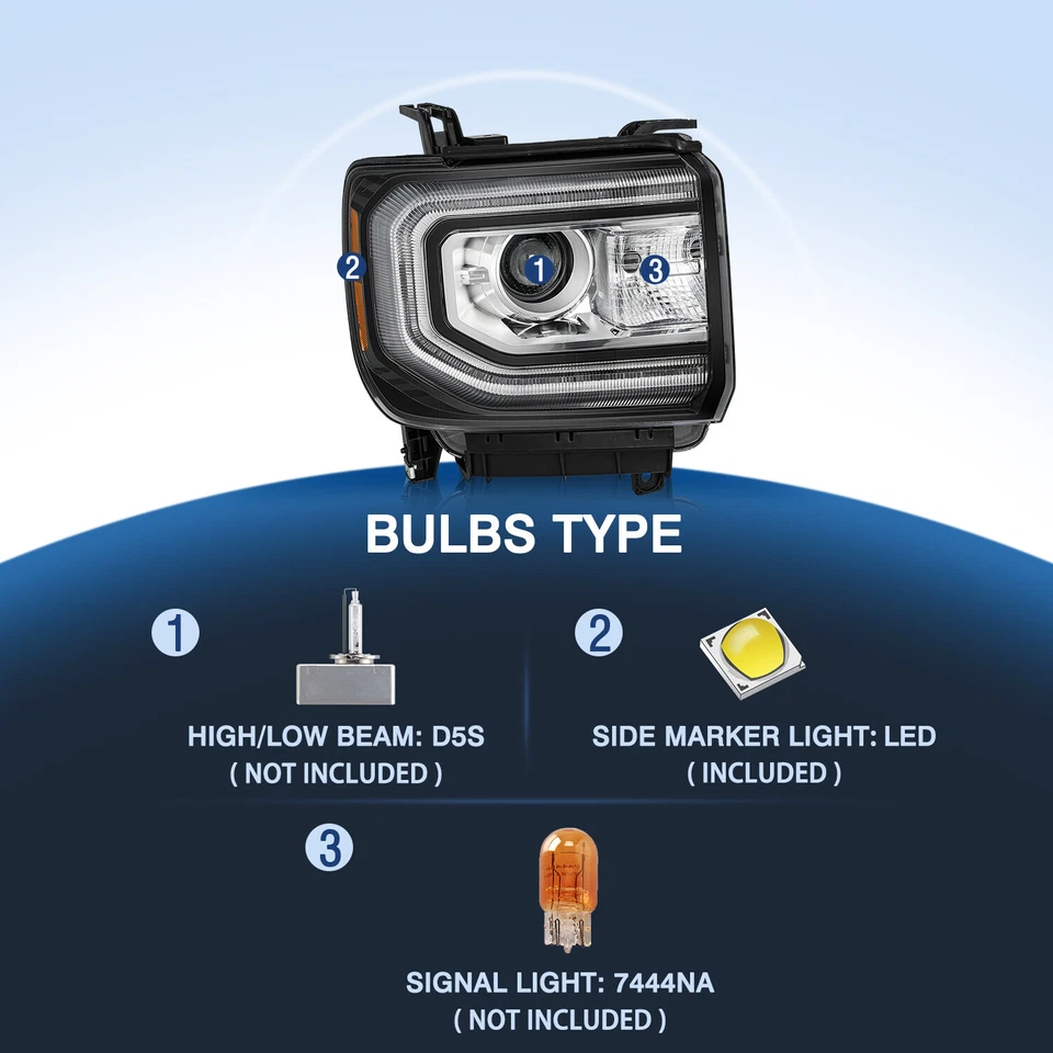 Faros proyectores LED DRL para GMC Sierra 1500 2016-2018 tipo HID/Xenón Foto 2 de 4