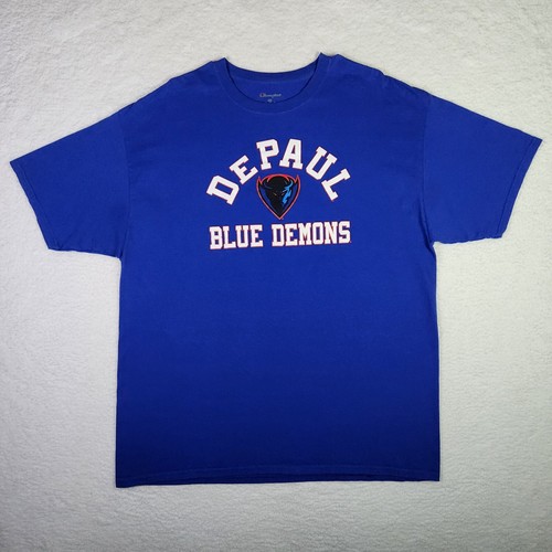 Champion DePaul Blue Demons T-shirt XXL Blue NCAA Collegiate Crew Tee Unisex - 第 1/9 張圖片