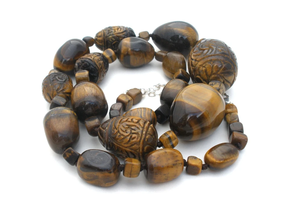 Barse Tiger's 眼项链纯银 Statement 30 英寸大号棕色宝石 — 第 3/4 张图片