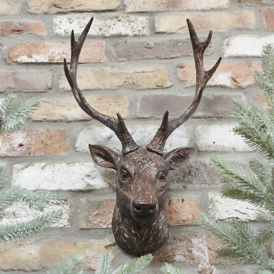 Vintage gealtertes Harz Rentier Hirsch Geweih Kopf Wandmontage große Skulptur