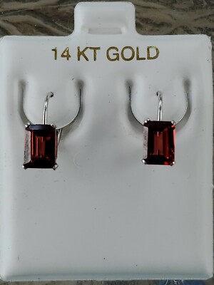 Granat Labcreated Octagon Cut Leverback Ohrhänger 14kt massiv Weißgold