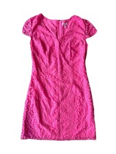 Lilly Pulitzer Pink sparkle Lace Cocktail dress Sz Smal neon short sleeve v neck