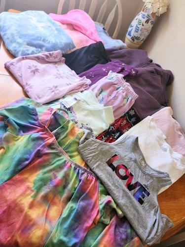 15 Piece Girls Big Kid Clothing Bundle Sherpa Lined Jogging, Tops, Hoodie, Dress - Picture 11 of 11