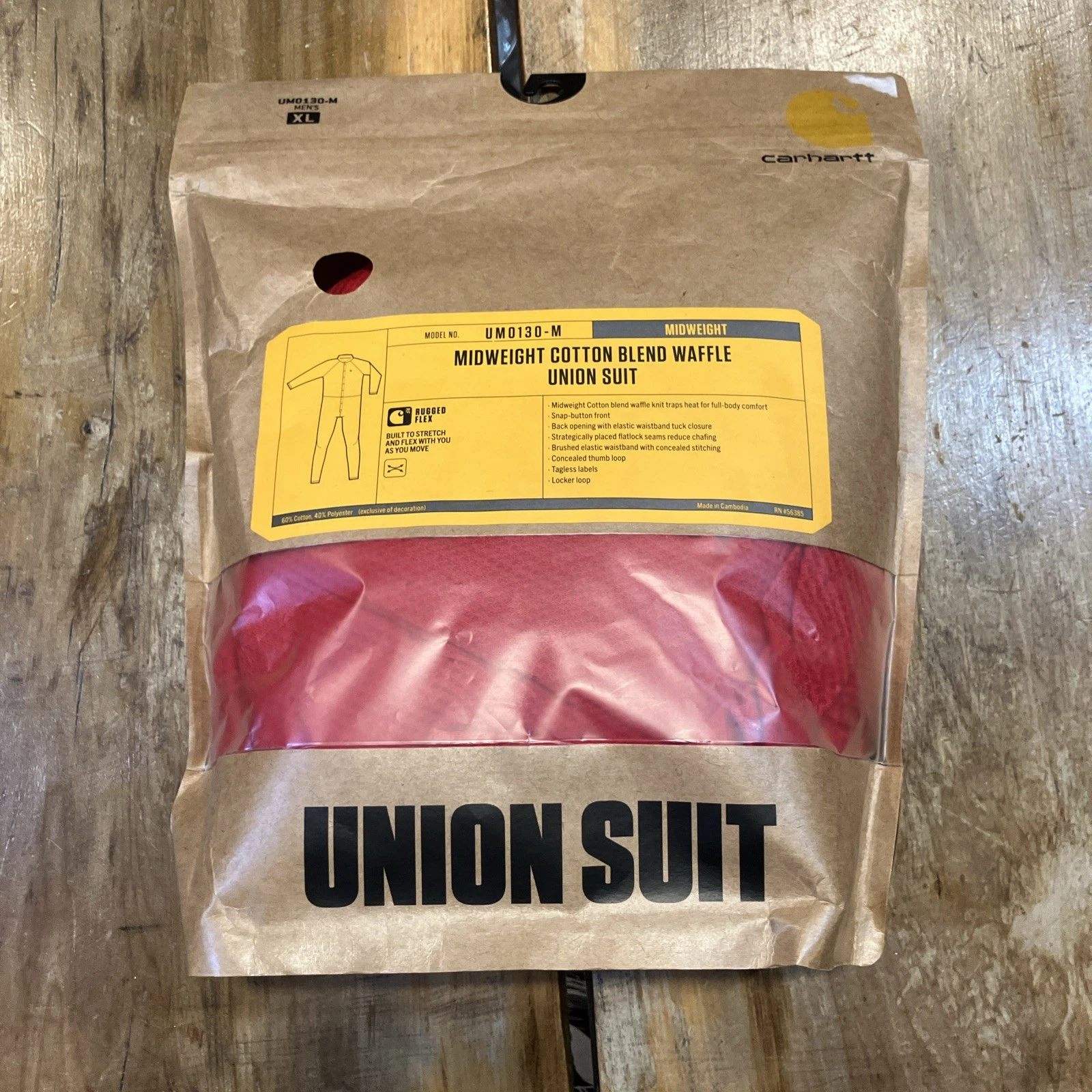 Carhartt mens Base Force Classic Thermal Layer Union Suit X-Large, Red
