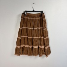 Y2K Fairycore Brown Tiered Mesh Lace Midi Skirt Beaded Boho Gypsy Festival M/L