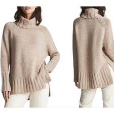 Reiss Stevie Wool Cashmere Turtleneck Sweater Relax Fit Beige Women's L
