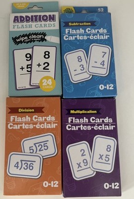 Set Of 4 Math Flash Cards - Addition   Subtraction   Multiplication   Division