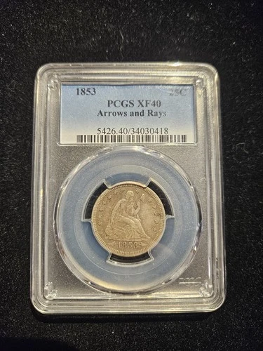 1853 25c Seated Liberty Quarter PCGS XF40 Semi-Key Date US Coin Extra Fine